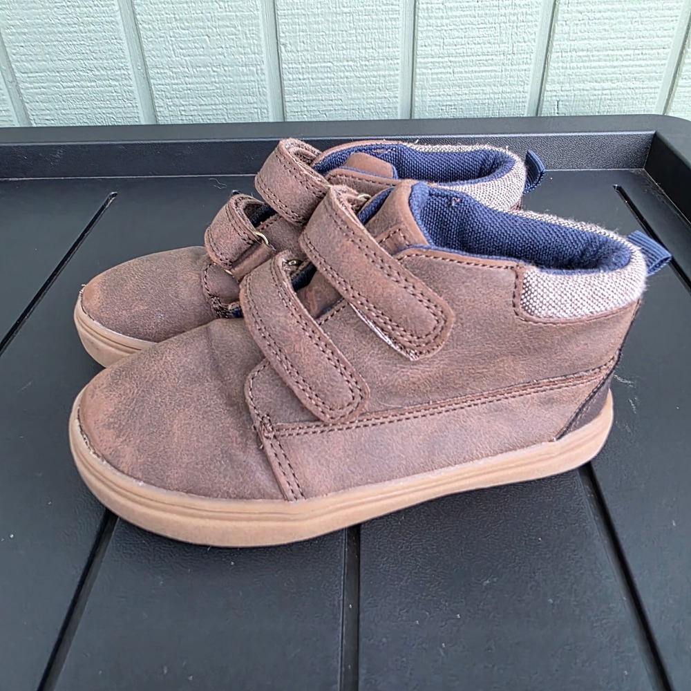 Cat & Jack Kids Brown Faux Leather Mid Top Hook and Loop Sneakers 10